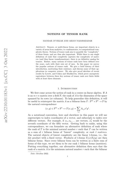 (PDF) Notions of Tensor Rank