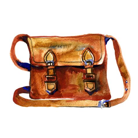 Premium Photo | Retro leather bag design watercolor hand painted postman bag illustration ...