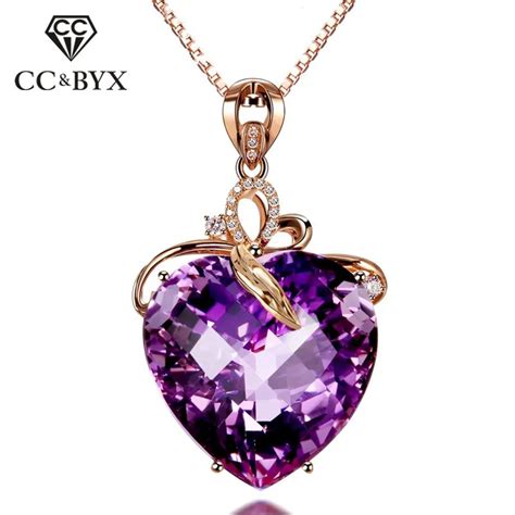 CC Luxury Heart Women Necklaces Pendants Purple Stone Cubic Zirconia Vintage Jewelry Bridal ...