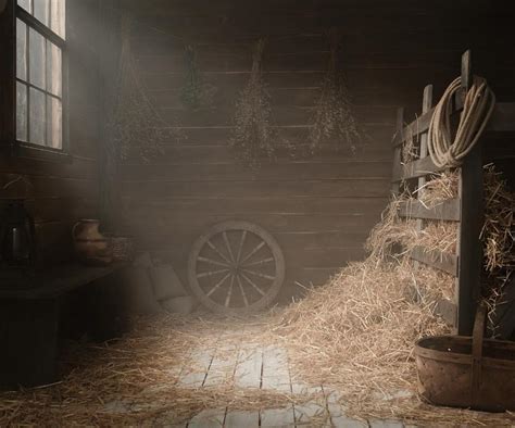 Vintage Wood Barn Interior Photography Backdrops Straw Farm Tool ...