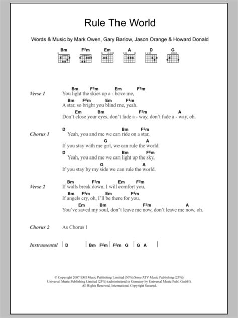 Rule The World (from Stardust) sheet music by Take That (Lyrics & Chords – 107456)