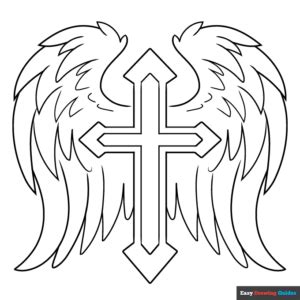 Cross with Wings Coloring Page | Easy Drawing Guides