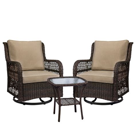 Buy 3 Pieces Outdoor Wicker Swivel Rocker Patio Set, IDEALHOUSE 360 ...