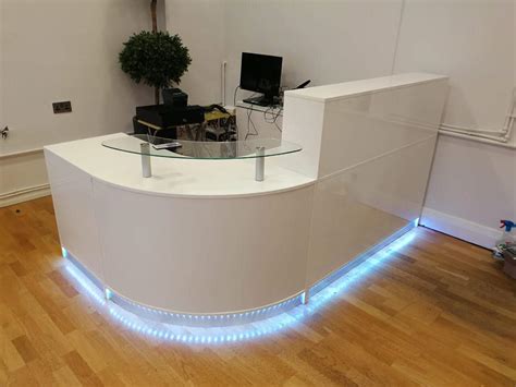 Buy magic kitchens White high gloss reception desk,led lights,curved ...