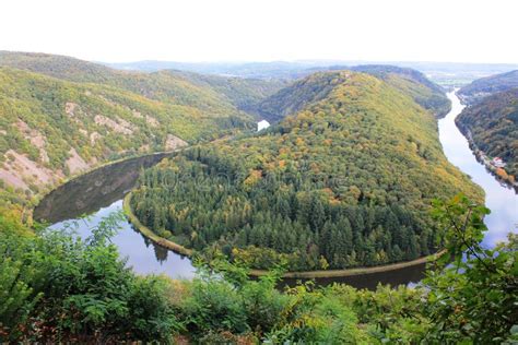 Beautiful View on the Saar River Loop in Autumn at Mettlach, Germany ...