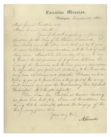 Lot Detail - Abraham Lincoln Letter Signed to His General After the ...