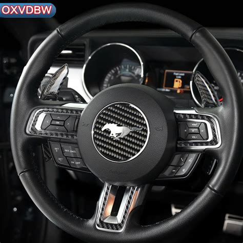 For Ford Mustang Carbon Fiber Steering Wheel Emblem 3D Car Stickers Car Styling 2015 2016 2017 ...