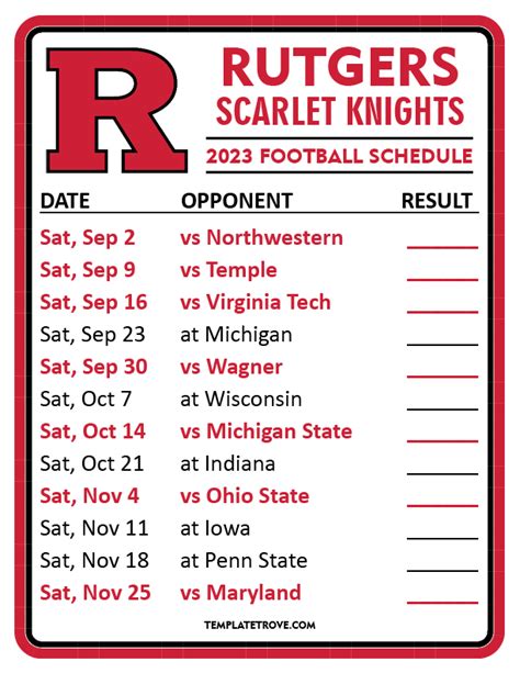 Printable 2023 Rutgers Scarlet Knights Football Schedule