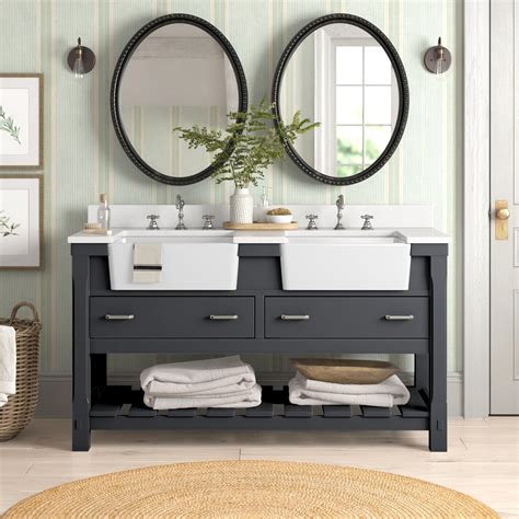 60 Inch Double Sink Vanity Farmhouse - Adeline Sapphire Gray 60 W White Marble Double Sink ...