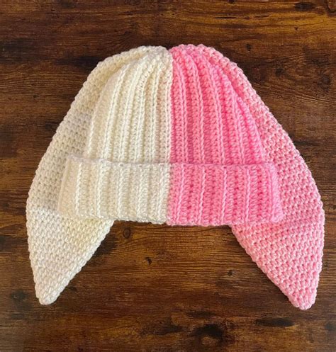 Crochet Split Color Bunny Ears Hat Light Pink and off White Beanie - Etsy | Crochet design ...