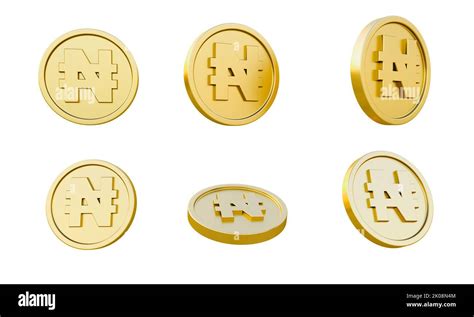 Set of gold coins with Naira currency sign or symbol 3d illustration ...