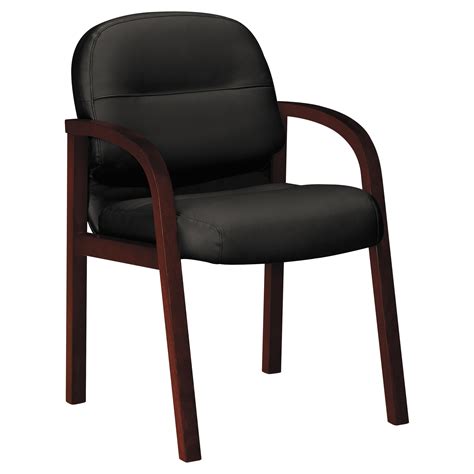 HON 2190 Pillow-Soft Wood Series Guest Reception Waiting Room Arm Chair, Mahogany/Black Leather ...