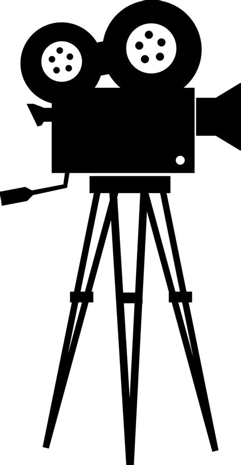 a black and white silhouette of a movie camera on a tripod with the ...