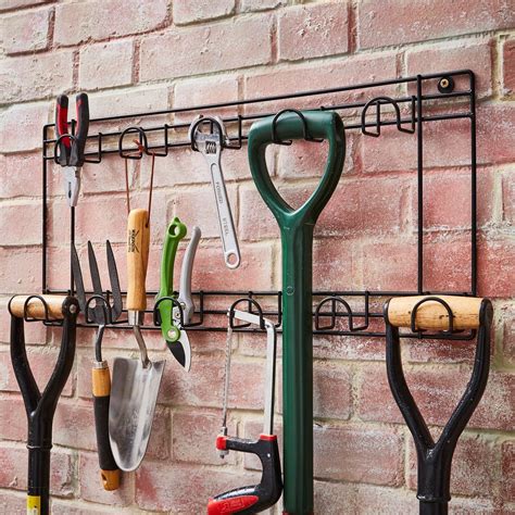 Two Tier Garden Tool Rack 11 Hook Wall Mounted Hanger Shed Garage Tidy ...