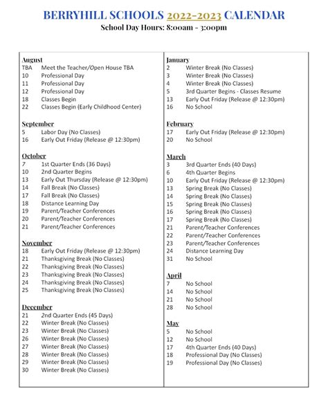 Berryhill Public Schools Calendar 2024-2025 - MyCOLLEGEPOINTS