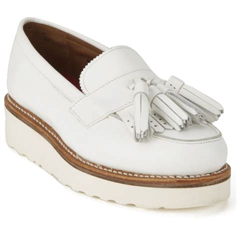 Grenson Women's Clara Leather Platform Tassel Loafers - White | FREE UK Delivery | Allsole