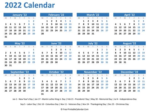 Printable 2022 Calendar With Canadian Holidays | Free Letter Templates