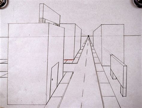 One Point Perspective Drawing City