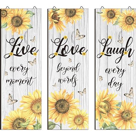 Amazon.com: Creoate Blue Wall Art 3 Pieces Live Love Laugh Sign Family Wall Decor, Inspirational ...