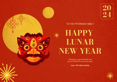 Red and Gold Dragon Lunar New Year Card - Venngage