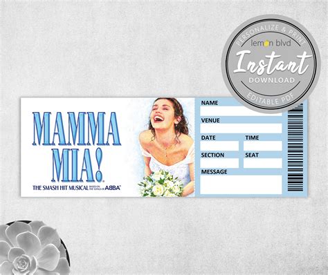 Mamma Mia Ticket Printable Surprise Gift Reveal Broadway - Etsy | Mamma mia, Mamma, Custom tickets