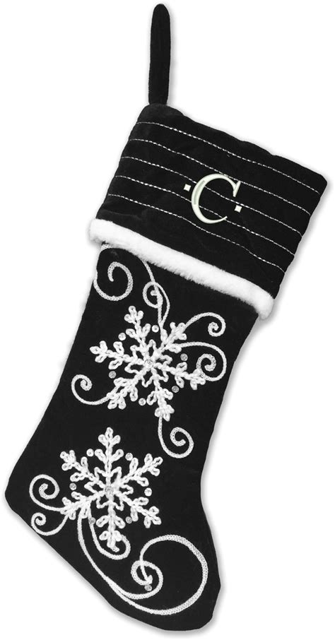 Monogrammed Christmas Stocking, Black Sequined and Corded Snowflake ...