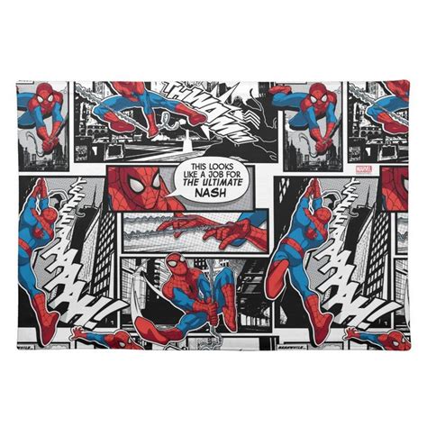 Spider-Man Comic Panel Pattern | Add Your Name Cloth Placemat | Zazzle ...