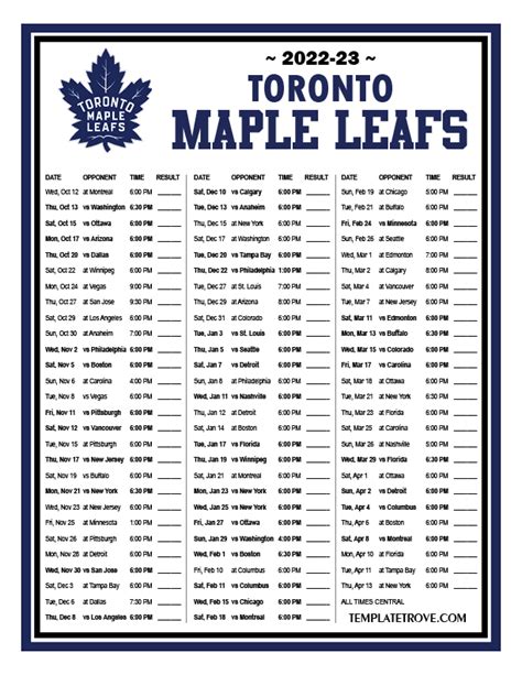 Printable 2022 2023 Toronto Maple Leafs Schedule | Printable Leaves