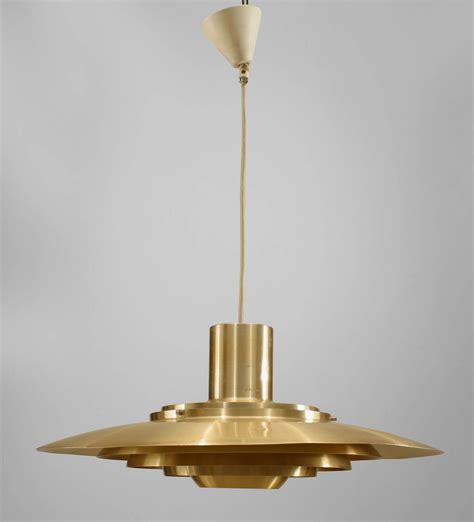 Scandinavian Mid-Century Modern Brass Disc Pendant Light at 1stDibs