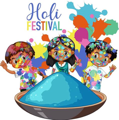 Happy Holi Fastival with kids cartoon character 3742120 Vector Art at ...