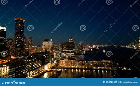 Jersey City at Night with Its Office Buildings - Aerial View Stock ...