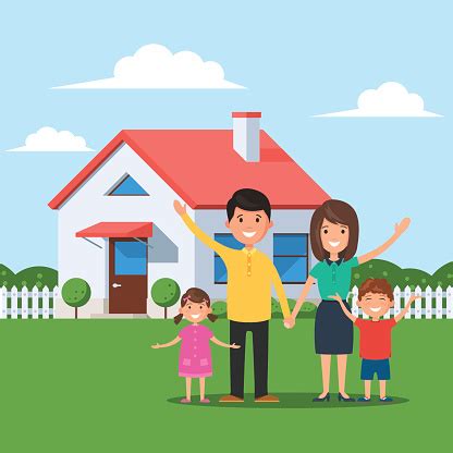 Happy Family And Home Stock Illustration - Download Image Now - iStock