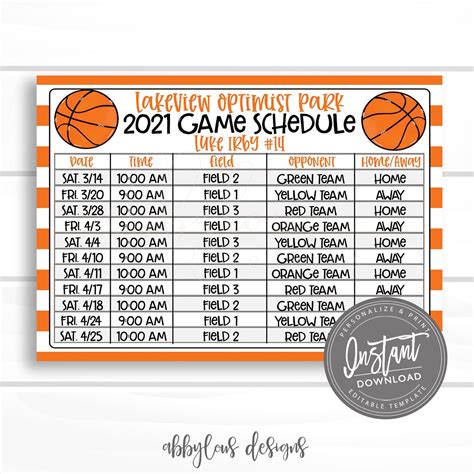 EDIT RIGHT IN YOUR BROWSER Print your own Editable Basketball Schedule Printable... This ...