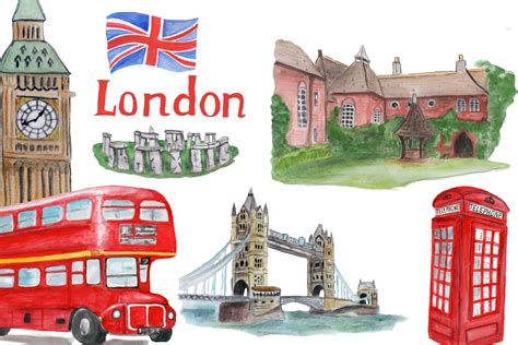 London clipart British watercolor clipart london symbols and | Etsy