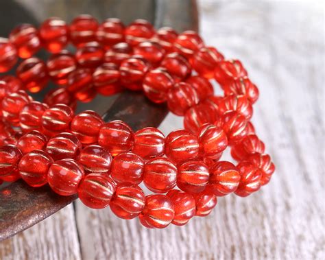 Czech Glass Ladybug Red w/ Copper Large Hole Melon Round 6mm