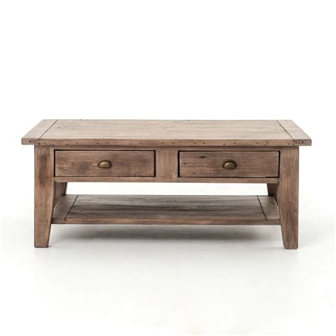 Coastal Solid Wood Rustic Coffee Table with Drawers | Zin Home