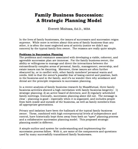 Family Business Succession Planning Template