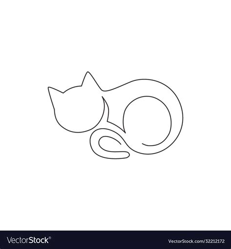 One single line drawing simple cute cat kitten Vector Image