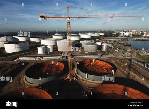 Port of Rotterdam Botlek Vopak Oil Terminal aerial view of the construction of new tanks Stock ...