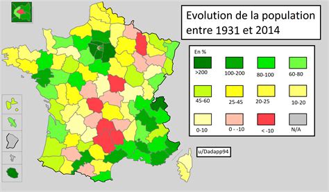 Evolution of population in France since 1931 [OC] [2900x1700] : r/MapPorn