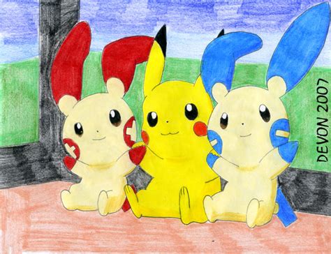 Pikachu, Plusle and Minun by devonn on DeviantArt