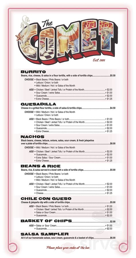 The Comet menu in Cincinnati, Ohio, USA