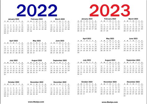 2022 and 2023 Calendar Printable Free – Noolyo.com