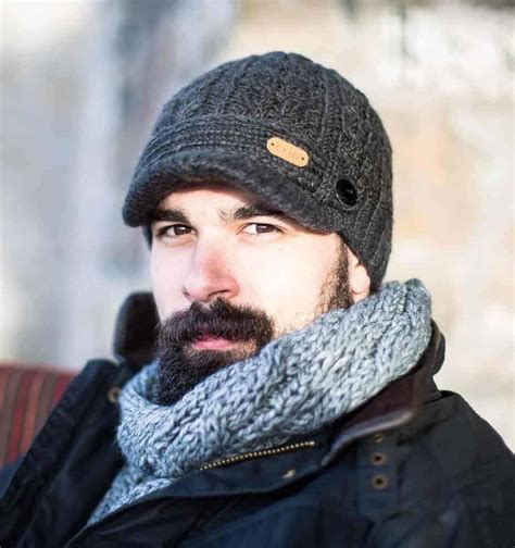 Cable Knit Peak Hat For Men - Charcoal Gray