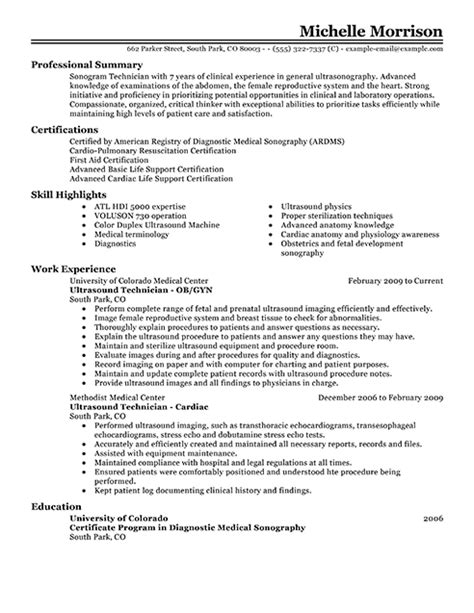 Best Ultrasound Technician Resume Example From Professional Resume Writing Service