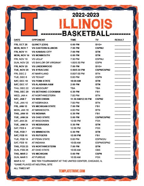 Printable 2022-2023 Illinois Fighting Illini Basketball Schedule