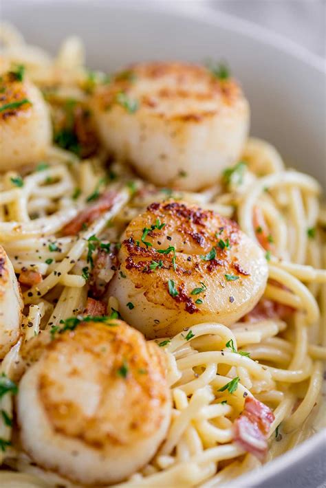 Seared Scallop Pasta with Creamy Bacon Sauce - Sprinkles and Sprouts