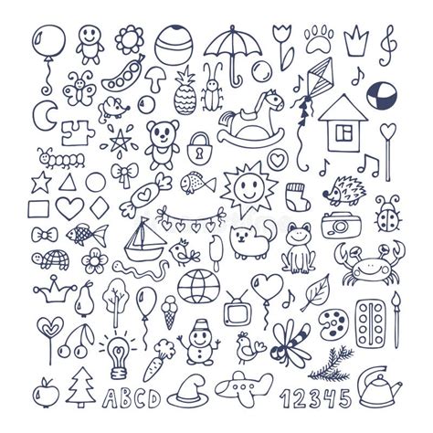 Collection of Hand Drawn Cute Doodles. Doodle Children Drawing Stock Vector - Illustration of ...