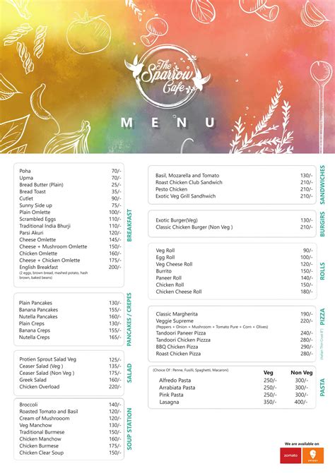 Menu of The Sparrow Cafe, Andheri West, Western Suburbs, Mumbai | EazyDiner