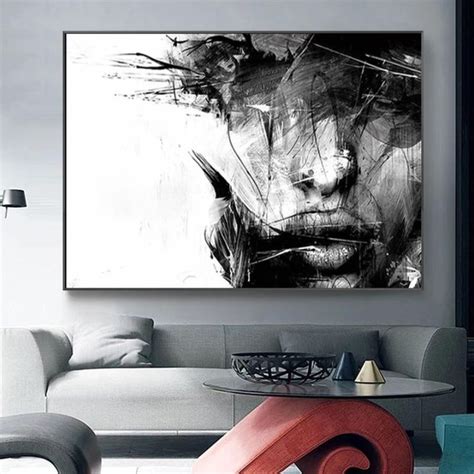 Black and White Abstract Female Canvas Painting Cuadros Modern Poster ...